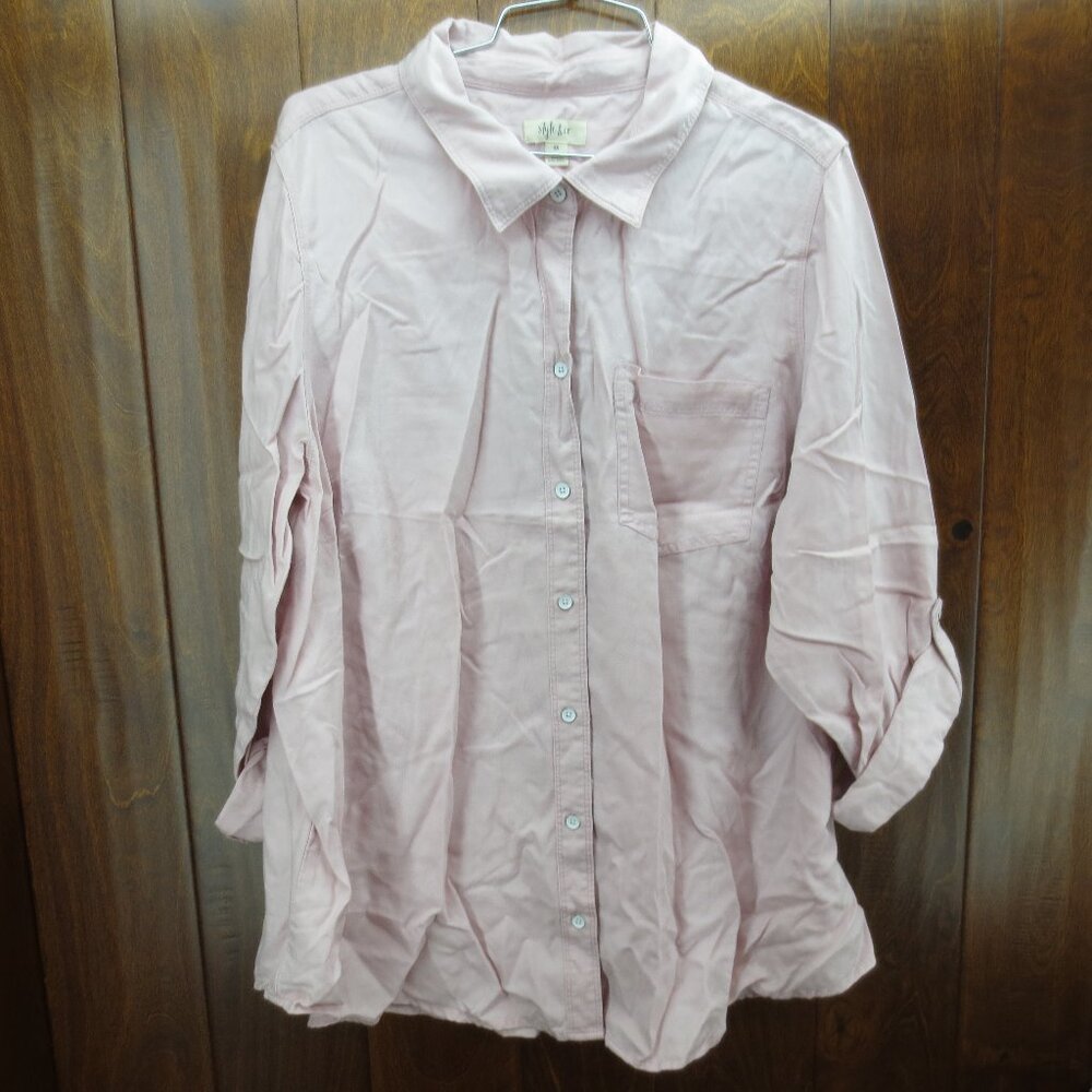 Style & Co Boyfriend Shirt Women’s PL Begonia Pink Button Up Roll Tab Sleeve NWT